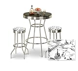Chrome Bar Table & 2 Chrome Finish Musical Instrument Band Fabric Seat Bars ....