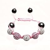 Bracelet Style Shamballa Pour Enfants - Cristal/Hématite Blanc et Rose - Réglable 12cm - 22cm