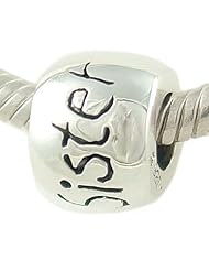 Authentic Biagi Sterling Silver Sister Engraved Charm for European Bead Bracelet