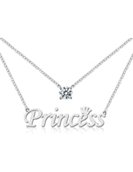 Honeystore Girls 6 mm Swiss Diamond 925 Sterling Silver White Gold Plated Personlized Nace Neckalce Color White With 1.57 inch