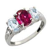 2.46 Ct Oval Ruby Red Mystic Topaz and Aquamarine Argentium Silver Ring