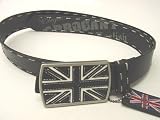 English Laundry Black Leather Belt with Union Jack Buckle