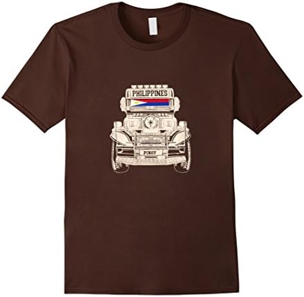 Men's Filipino Jeepney T-Shirt Pinoy Philippines Flag Pride Tee Large Brown