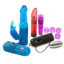 Blue Jelly Crystals Rabbit Vibrator Pearl Adult Anal Sex Toy Kit