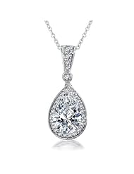 Bling Jewelry Sterling Silver Pendant Pear CZ Drop Pendant Chain Necklace