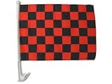 CAR FLAG: Black &amp; Red Checkered, 12" x 18" High Quality Polyester Car Flag