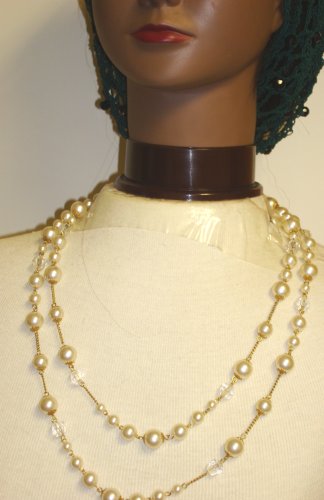 Click here to buy Assorted Sizes Ivory Pearl Two Strand Necklace with Matching Ear Rings for Women and Teens.
