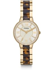 Fossil Virginia White Dial Gold-tone Stainless Steel and Tortoise-shell Acetate Ladies Watch ES3314