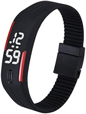 Datework Mens Womens Rubber LED Watch Date Sports Bracelet Digital Wrist Watch (Black&Red)