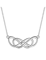 Large Curved Double Infinity Symbol Charm and Chain, Best Friends Forever Charm, Sisters Charm, 10mm x 30mm, 18 inches total in Sterling Silver