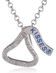 Hershey Jewelry Sterling Silver Diamond 0.08cttw Hersheys Kiss Outline Pendant Necklace, 18"