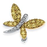 14K Two-Tone Gold Yellow Sapphire and Diamond Butterfly Brooch