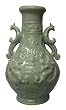 Chinese embossed celadon vase, Pearl of wisdom between dual dragons - 17"H porcelain