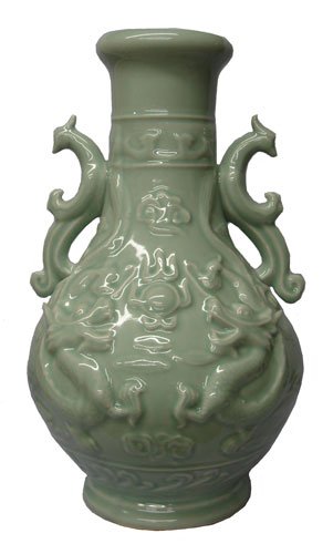 Chinese Celadon Double Dragon Vase