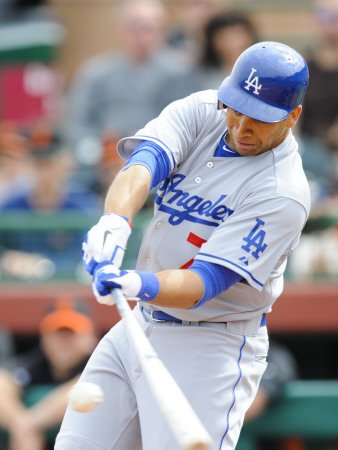Los Angeles Dodgers v San Francisco Giants, SCOTTSDALE, AZ - FEBRUARY 26: James Loney Photographic Poster Print by Rob Tringali, 9x12