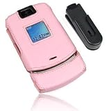 Brand New Motorola Razr Razor V3, V3c, V3m, V3i, V3t, V3e Pink Leather Texture Snap on Case with Belt Clip By Bargaincell