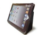 新型 iPad3 iPad2 対応 レザー ケース キズ防止 専用スタンド機能　マグネット付 カバー　ブラウン　茶 黒船