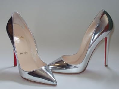 Amazon.com: Christian Louboutin Pigalle Shoes Silver Leather Pumps ...  