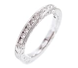 18k White Gold Diamond Channel Set Half Circle Hand Engraved Ring Size 6 Ctw 0.30