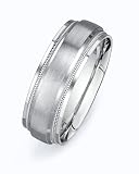 14k White Gold Custom Made 75 Mm Comfort Fit Wedding Band W Milgrain Design Frosted finish Stripe Center Size Z4