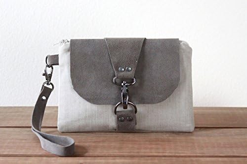 iPhone 6 Wristlet Wallet in Gray Brown Denim with Brown Suede