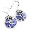 Sterling Silver Coiled Dragon on Cobalt Blue Glass Hook Earrings