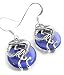 Jewelry : Sterling Silver Coiled Dragon on Cobalt Blue Glass Hook Earrings