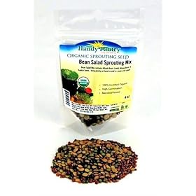 Bean Salad Sprouting Seed Mix- Organic- 1/4 Lbs (4 Oz.) - Mix of Bean Sprout Seeds: Adzuki, Mung Bean, Green Lentil & Radish. For Sprouting Sprouts, Soup, Food Storage
