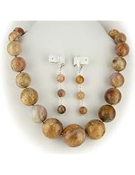 Graduated Jasper Stone Beads Sterling Silver Necklace Earrings