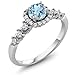 Gem Stone King 925 Sterling Silver Aquamarine and White Created Sapphire Engagement Ring For Women | 0.87 Cttw | Gemstone Birthstone | Available 5,6,7,8,9