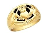 41TJ4kia97L. SL160  Onyx Claddagh Mens Ring with Diamonds 1/10 Carat (ctw) in 14K Yellow Gold