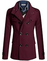 Doublju Mens Wool Slim Double Breasted Half Trench Coat