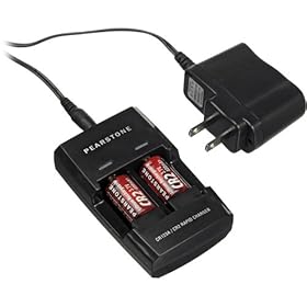 Pearstone Dual-Bay Rapid Charger for CR-123A & CR-2, with 2 CR-2 Batteries