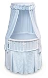 White Elite Oval Bassinet with Blue Furry Dot Bedding