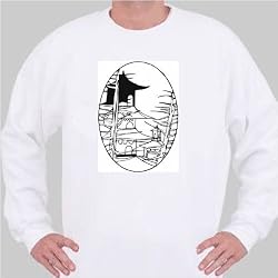 Sweatshirt with aspect, "black and white", vista, panorama, woods, trees, construction, scene, California, architecture, prospect, building, landscape X-Large White