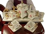 Pink Rose Miniature Porcelain Fine China Doll Tea Set Fits American Girl Dolls