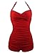 Inspired Women Retro Boy-Leg One Piece Pin Up Ruched Monokinis Swimsuit Swimwear Red S (US:0-2)