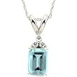14K White Gold Aquamarine and Diamond Pendant