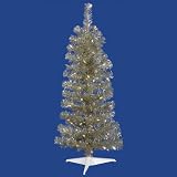3′ Pre-Lit Champagne Artificial Pencil Tinsel Christmas Tree – Clear Lights
