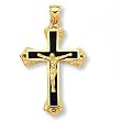14K Yellow Gold and Onyx Crucifix Pendant - 45.00mm