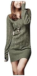 V-neck Sweater Viscose/Knit Long Sleeves Jumper/Mini Dress 