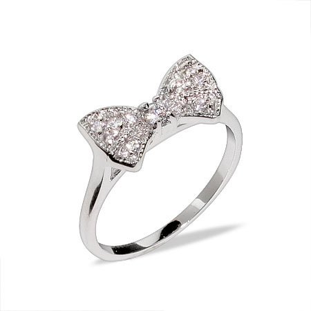 Eve's Addiction Sterling Silver CZ Bow Tie Ring