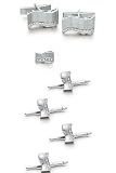 Solid 14k White Gold and Diamond Wave Cufflinks, Tie Tac and Stud Set