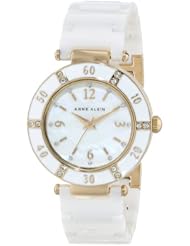 Anne Klein Womens 109416WTWT Swarovski Crystals Gold-Tone White Ceramic  Watch