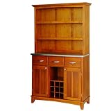 Wine Rack Buffet with Open Hutch - Oak/ Stainless Steel