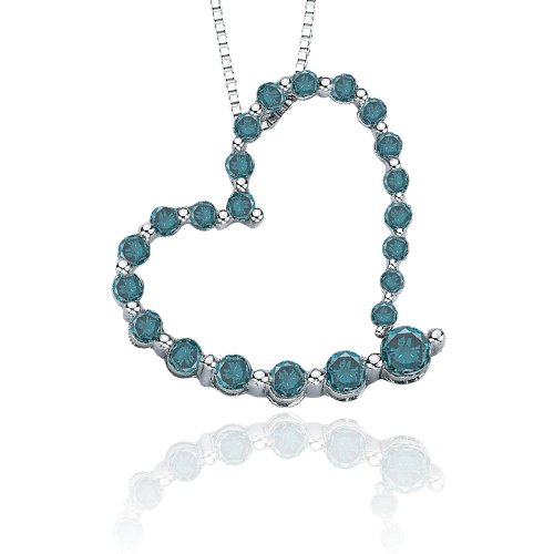 10k White Gold Blue Diamond Journey Heart Pendant (1/4 cttw), 18″