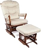 Dutailier Round Back Cushion Design 2 Post Glider Multiposition and Ottoman Combo, Beige