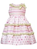 Rare Editions Little Girls 4-6X FUCHSIA-PINK LIME-GREEN DOTS WAVE RUFFLE Special Occasion Wedding Flower Girl Easter Birthday Party Dress
