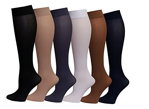 Differenttouch 6 Pairs Pack Women Opaque Stretchy Spandex Knee High Trouser Socks (6 PK Mixed New)