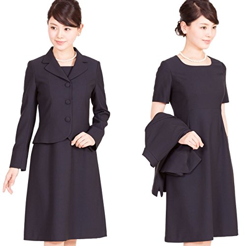 【メアリーココ】LEV-0202-b 3つボタンジャケット 濃紺アンサンブル 半袖 鹿の子織り お受験スーツ ママ 学校説明会 入学式 卒業式　濃紺フォーマル